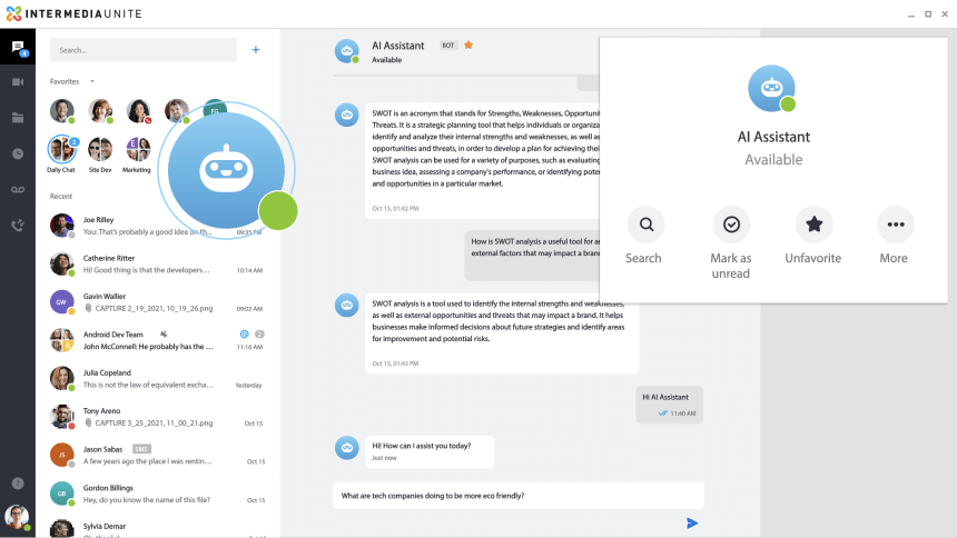 Intermedia AI Assistant Screen