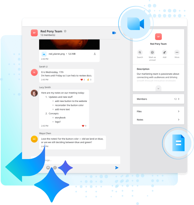 Intermedia Unite group chat with shared files, meeting notes, and one-click video calling