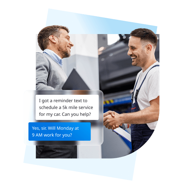 Automotive service advisor using customer messaging to support follow-up after a sale